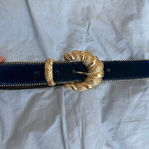 Gold Color Hardware and Blue Velvet Women's Belt